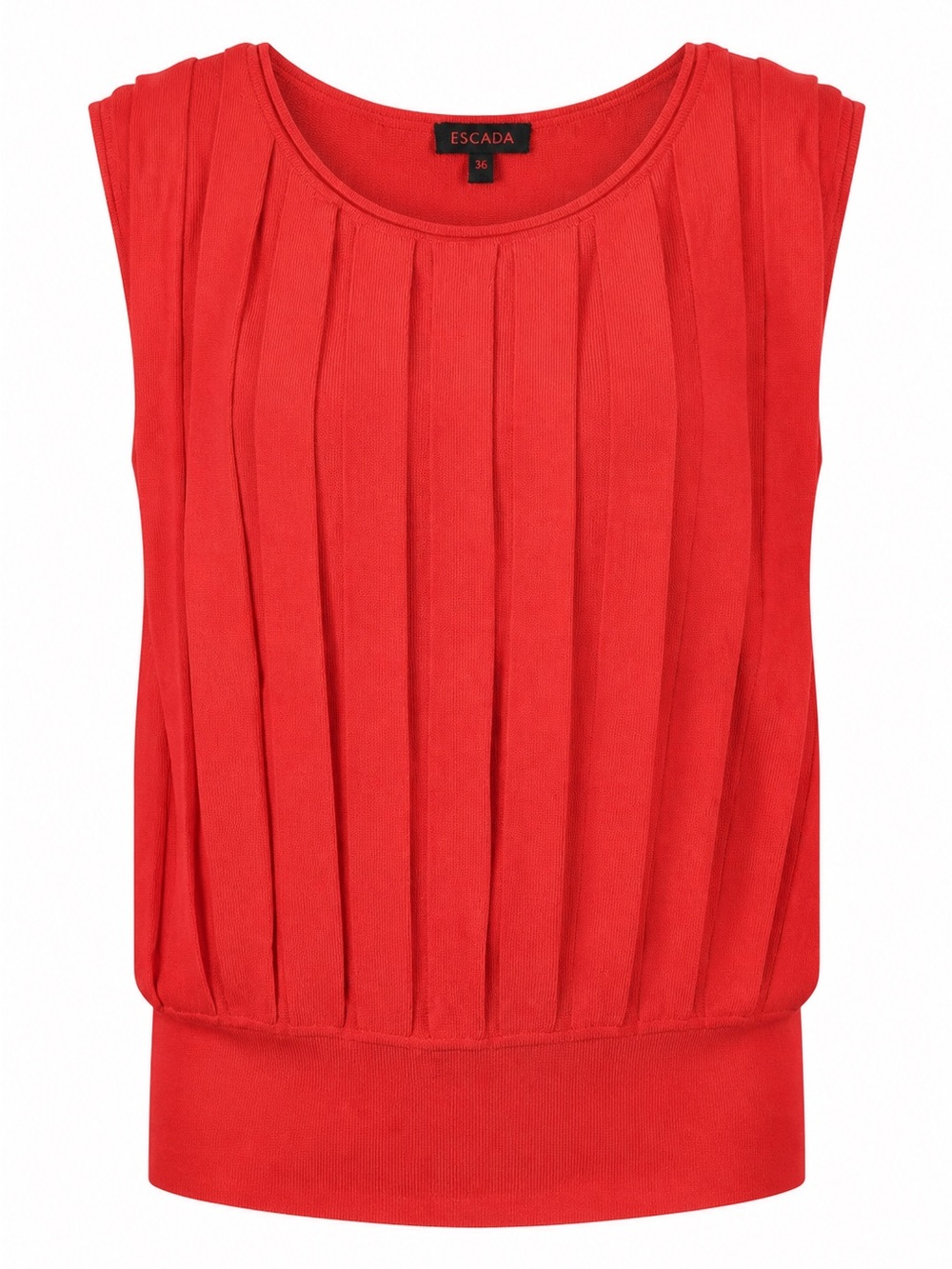 Escada Red Pleated Sleeveless Knit Shell